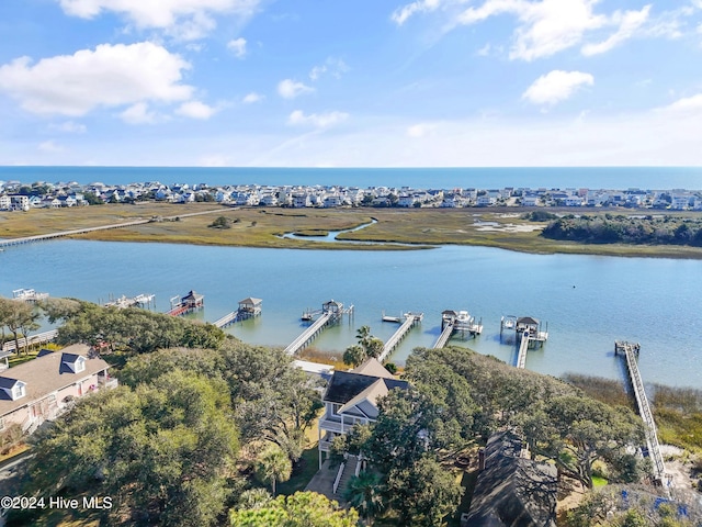 bird's eye view featuring a water view