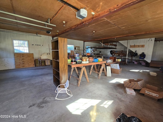 basement with a workshop area