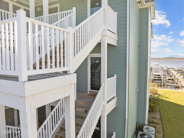 property entrance featuring a water view