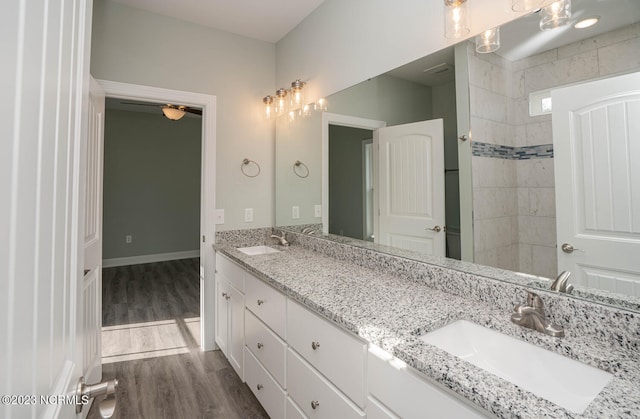 bathroom featuring hardwood / wood-style floors and vanity