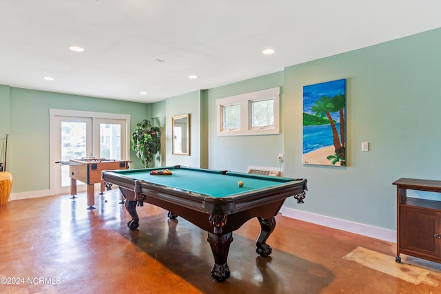 playroom featuring french doors and pool table