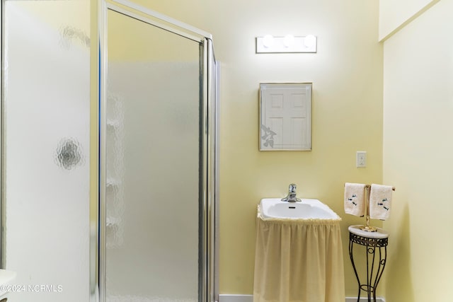 bathroom featuring a shower with shower door