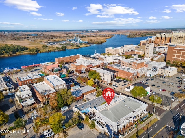 aerial view featuring a water view