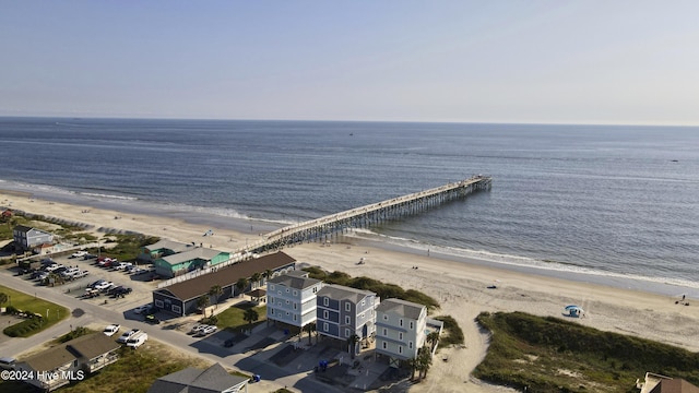 drone / aerial view with a water view and a view of the beach