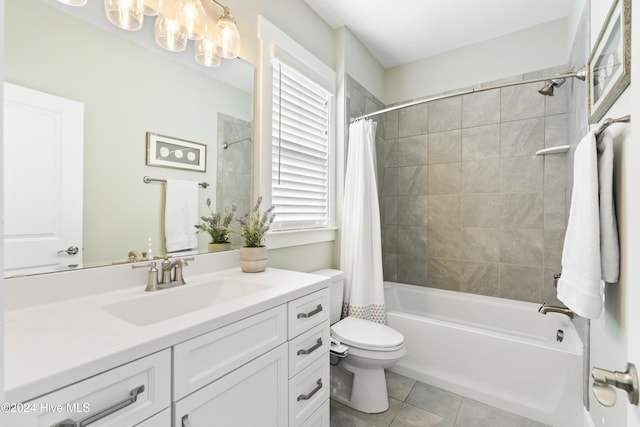 full bathroom with vanity, a healthy amount of sunlight, shower / tub combo, and toilet