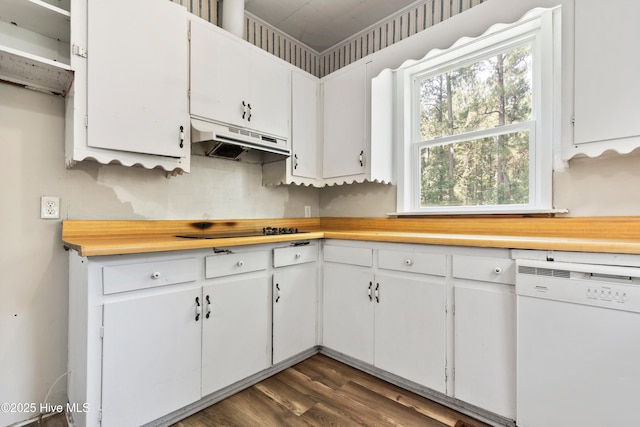 401 Pecan Ln, Lake Waccamaw, NC 28450 - kitchen with under cabinet range hood, white dishwasher, and light countertops