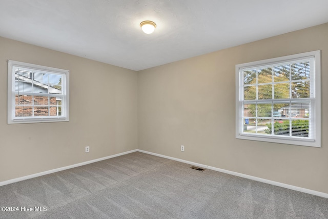 unfurnished room with light carpet