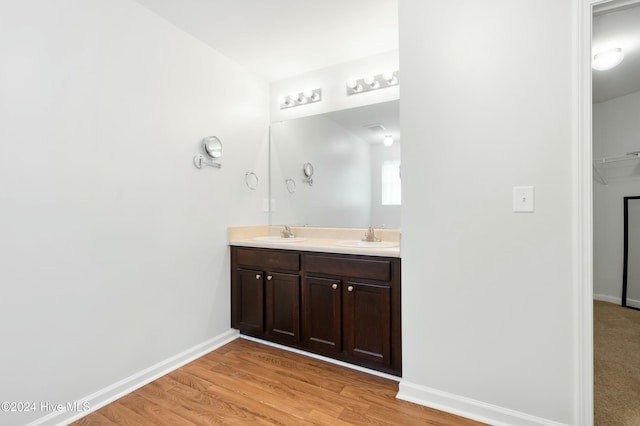 bathroom with vanity and hardwood / wood-style flooring