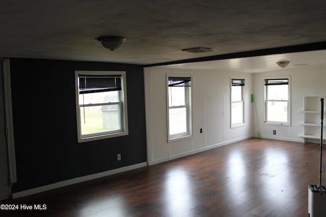 spare room featuring plenty of natural light and dark wood-type flooring