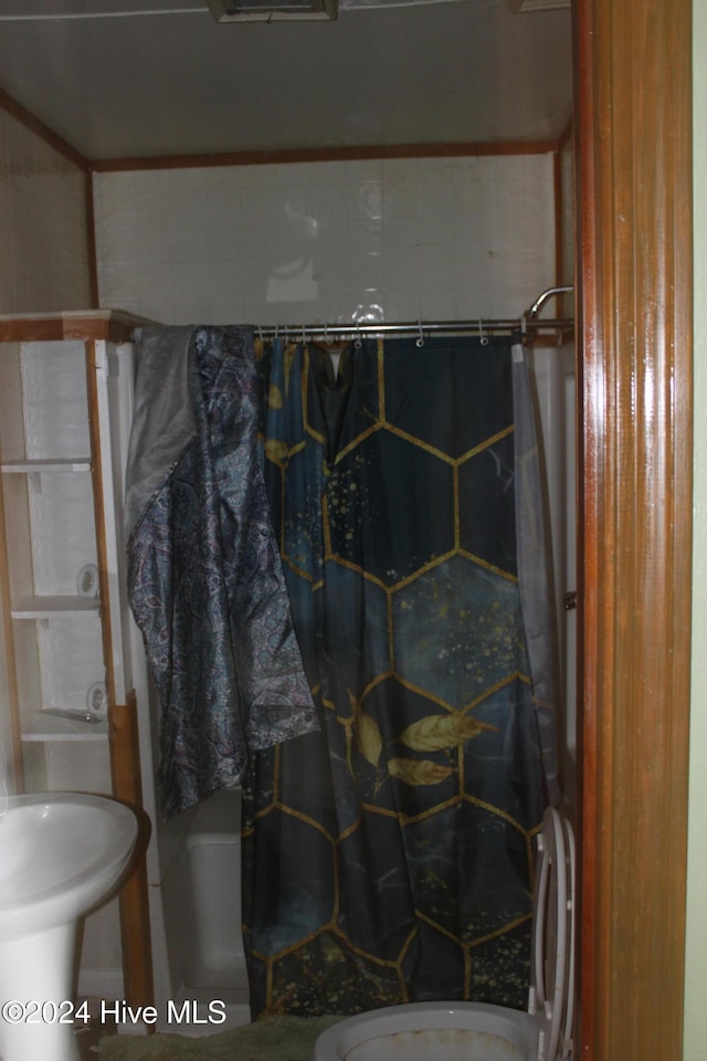 bathroom featuring a shower with shower curtain