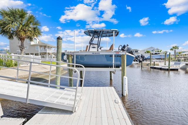 dock area with a water view