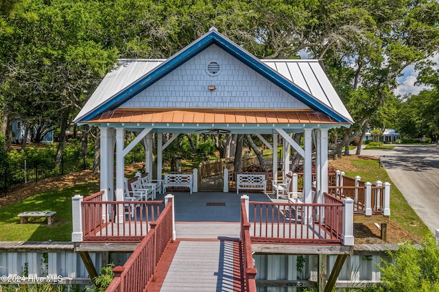 view of community featuring a gazebo and a lawn