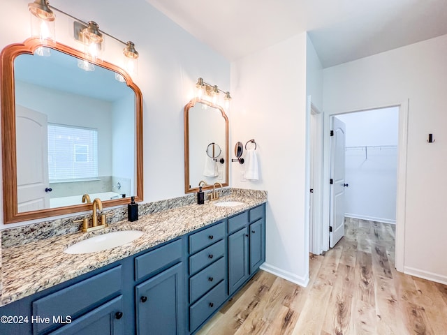 bathroom with hardwood / wood-style floors and vanity