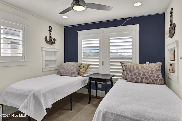 25 Newport St, Ocean Isle Beach, NC 28469 - bedroom with carpet, a ceiling fan, and recessed lighting