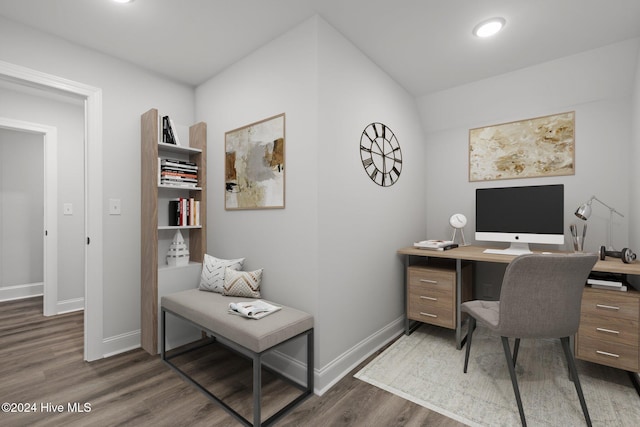 office area with dark hardwood / wood-style floors