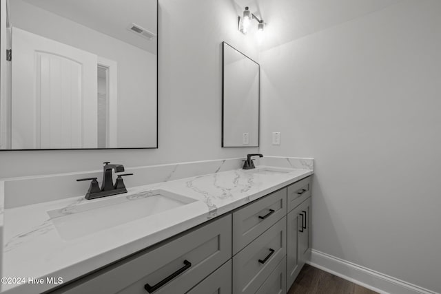 bathroom with wood-type flooring and vanity