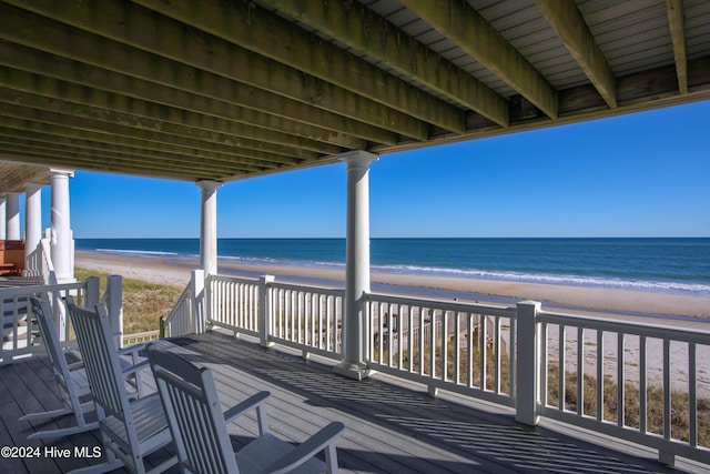4316 Island Dr, North Topsail Beach, NC 28460 - wooden deck featuring view of water and beach