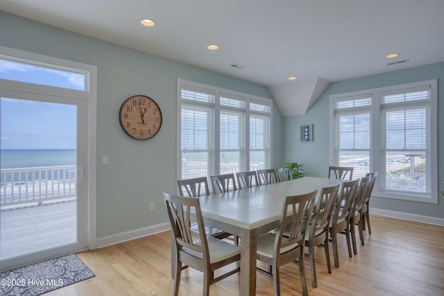 4316 Island Dr, North Topsail Beach, NC 28460 - dining space featuring plenty of natural light, baseboards, light wood finished floors, and recessed lighting