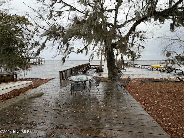 dock area with a water view