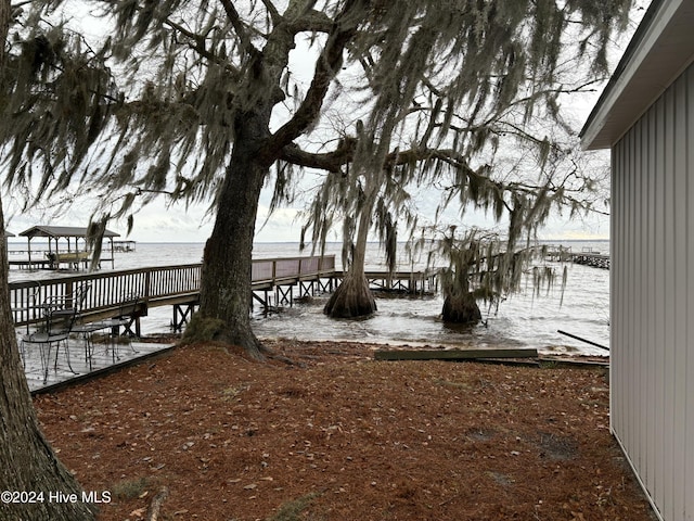 dock area featuring a water view