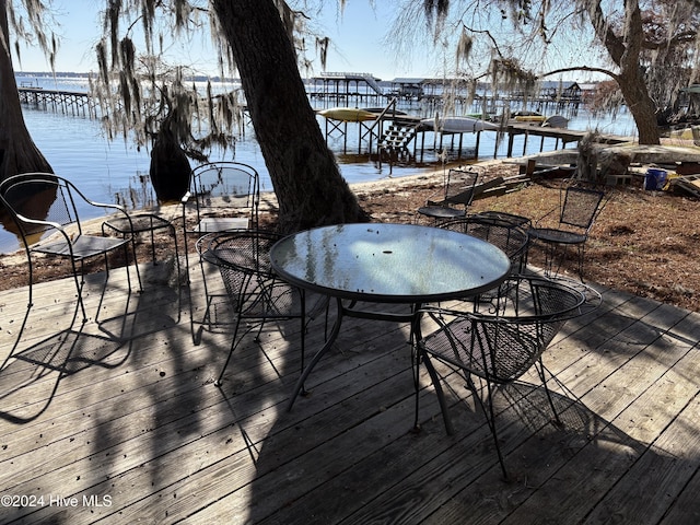 view of dock with a water view