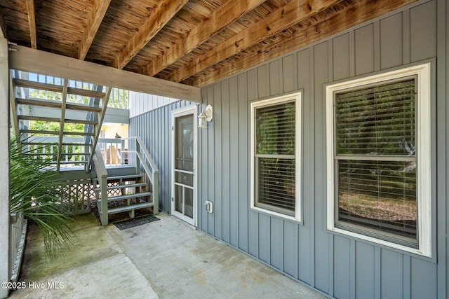 view of patio featuring stairway