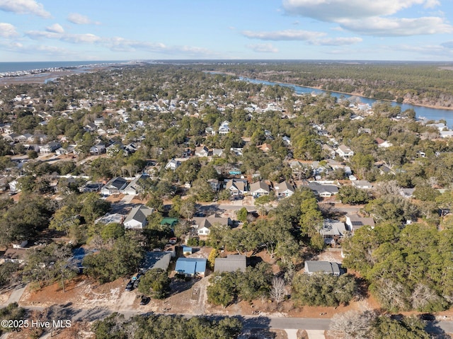 aerial view with a residential view and a water view