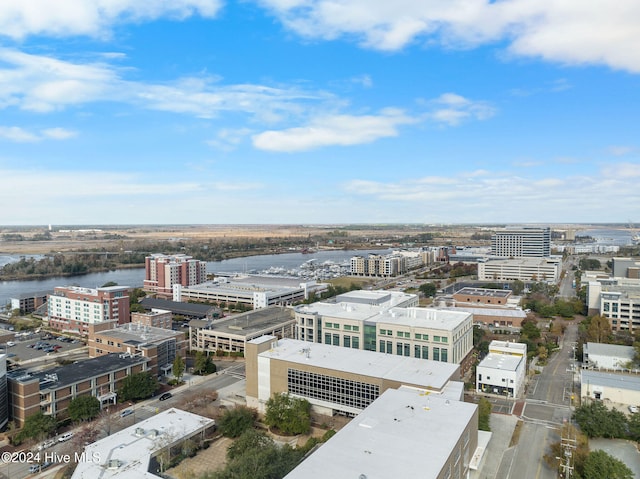 aerial view with a water view