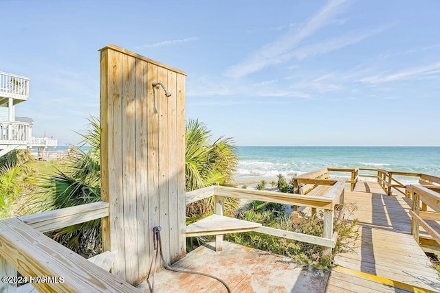 exterior space with a beach view