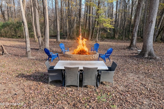 view of yard featuring a fire pit