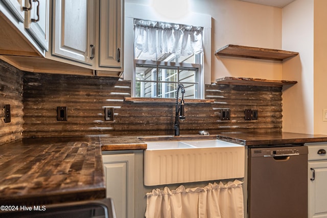 kitchen featuring tasteful backsplash, sink, and stainless steel dishwasher