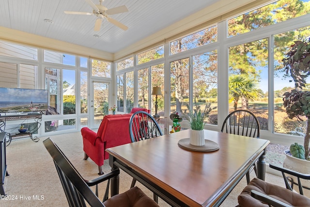 sunroom featuring ceiling fan