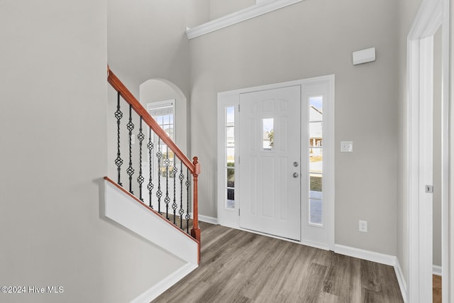 foyer with light hardwood / wood-style floors