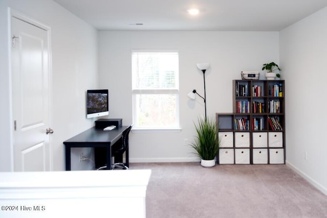 office space with light colored carpet