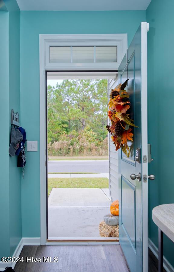 entryway with hardwood / wood-style floors