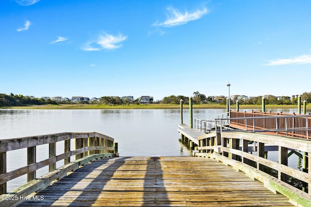 dock area with a water view