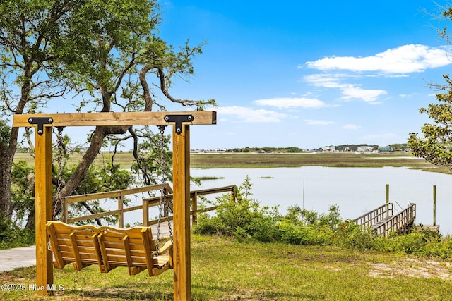 view of dock with a water view