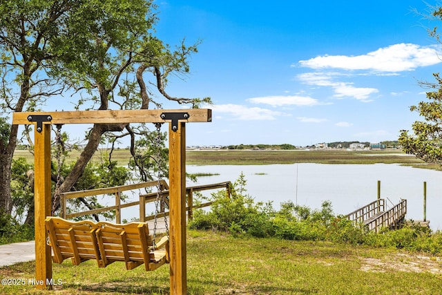 view of dock featuring a water view