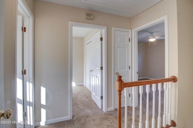 hallway with light carpet