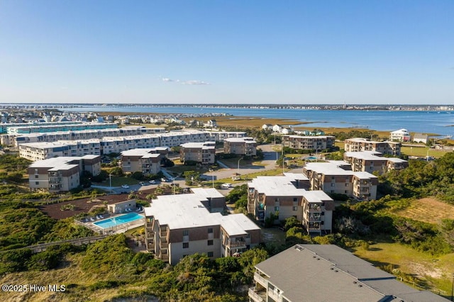 drone / aerial view featuring a water view