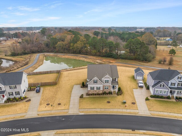 bird's eye view featuring a water view