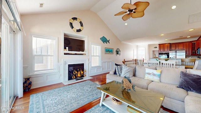 living room featuring light hardwood / wood-style floors and a healthy amount of sunlight