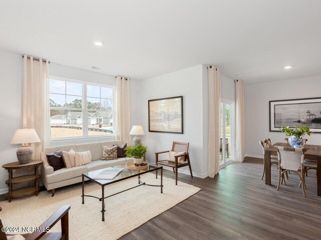 living room featuring dark hardwood / wood-style floors