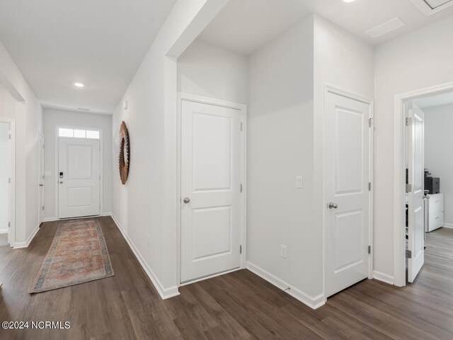 foyer featuring dark wood-type flooring