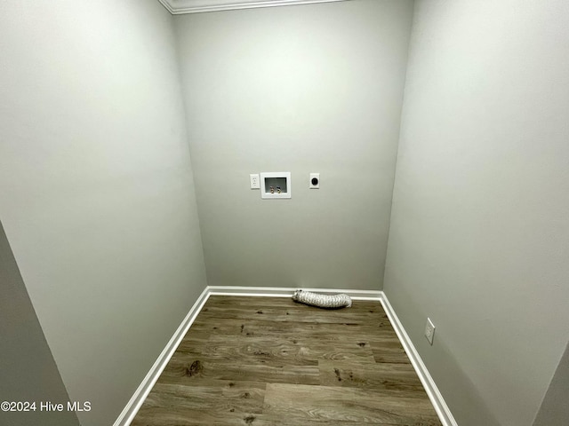 washroom with wood-type flooring, hookup for a washing machine, and electric dryer hookup