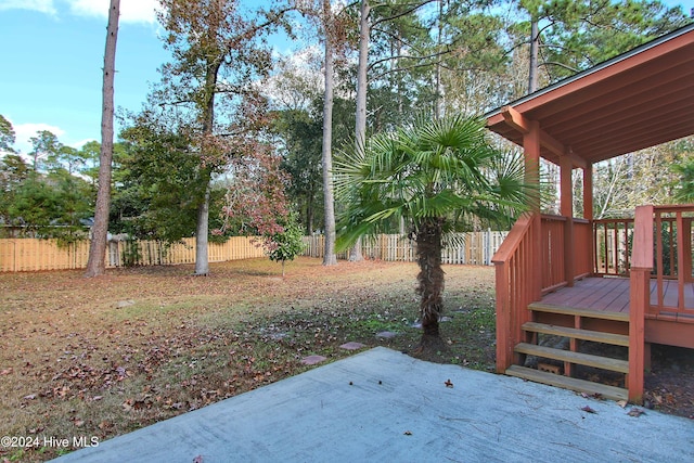 view of yard with a patio area and a deck