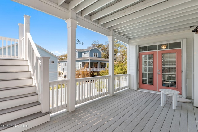wooden terrace with french doors