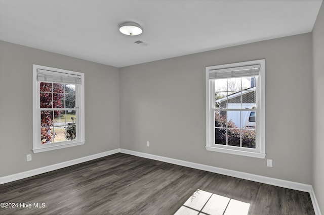 empty room with a wealth of natural light and dark wood-type flooring