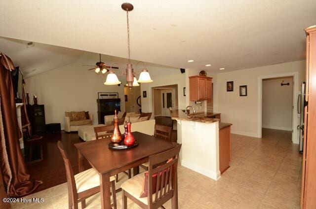 dining space featuring a chandelier