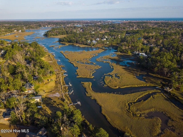 drone / aerial view featuring a water view